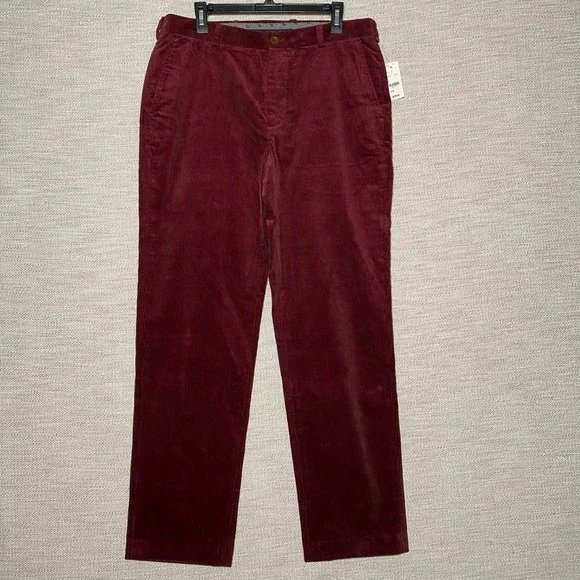 NEW Brooks Brothers Corduroy Pants 34x32 Mens Clark Chino Wine Burgundy
